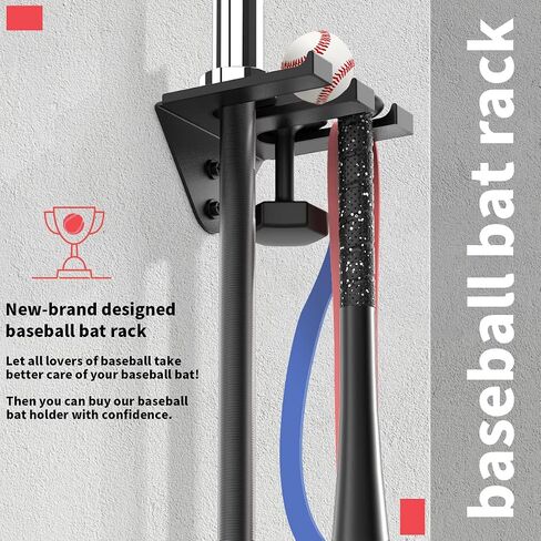veimia Baseball Bat Holder Wall Mount, Baseball Bat Storage Rack, Holds 4 Bats on Wooden or Concrete Wall, Metal Bat Hanger with Fully Wrapped Rubber Mat, Hardware Included in Kuwait