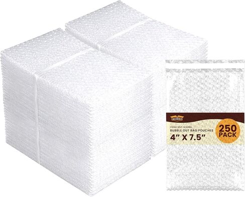 أكياس أكياس الفقاعات الشفافة ذاتية الغلق مقاس 4 × 7.5 بوصة من The Boxery - 250 عبوة - أكياس تغليف وسائد فقاعية لتعبئة وتخزين ونقل وشحن العناصر الهشة in Kuwait