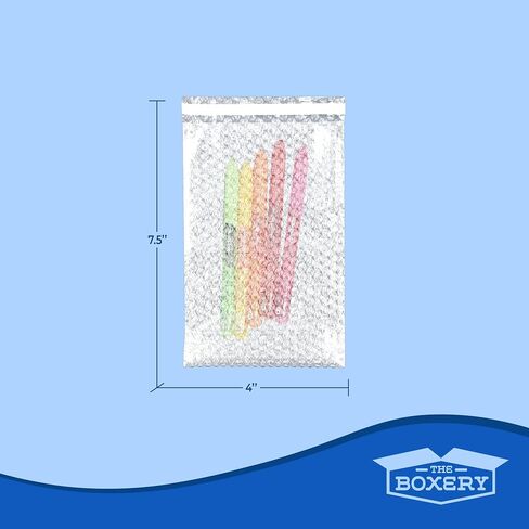 أكياس أكياس الفقاعات الشفافة ذاتية الغلق مقاس 4 × 7.5 بوصة من The Boxery - 250 عبوة - أكياس تغليف وسائد فقاعية لتعبئة وتخزين ونقل وشحن العناصر الهشة in Kuwait