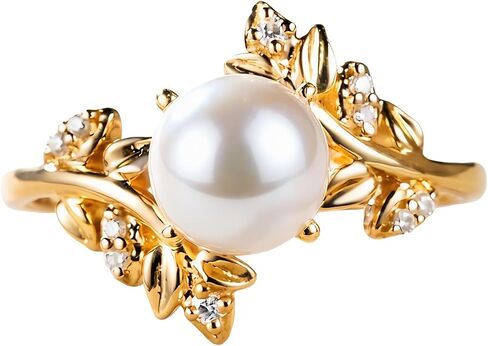 Natural White Pearl Engagement Ring for Women Sterling Silver - Pearl Rings for Women Gold 10K 14K 18K Engagement Birthday Anniversary Jewelry Gifts for Mom Women (AAA Quality) in Saudi Arabia