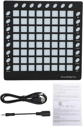 لوحة تحكم Alomejor MIDI، 64 لوحة بإضاءة خلفية RGB مع 8 أزرار تحكم قابلة للتخصيص، مكتبة صوت 128 ميجا بايت لإنتاج الموسيقى، متوافقة مع نظام التشغيل in Kuwait