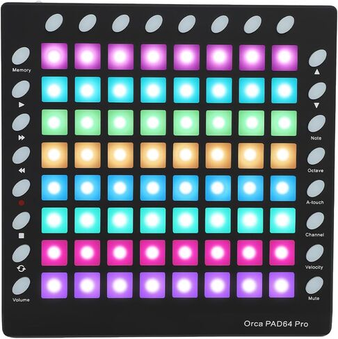 لوحة تحكم Alomejor MIDI، 64 لوحة بإضاءة خلفية RGB مع 8 أزرار تحكم قابلة للتخصيص، مكتبة صوت 128 ميجا بايت لإنتاج الموسيقى، متوافقة مع نظام التشغيل in Kuwait