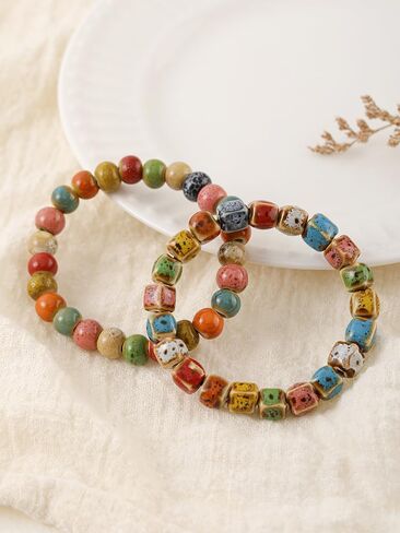 ZZQPSD Boho Hippie Jewelry for Women - Colorful Crystal Stretch Bracelets, Vintage Bohemian Colorful Bracelets in Saudi Arabia
