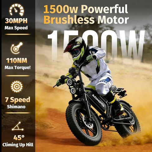 Electric Bike for Adults, 1500W Peak Motor 120 Miles 20" Fat Tire Electric Dirt Bike 52V 36Ah Battery,Mountain Ebike,Mechanical Disc Brakes E Bike in Saudi Arabia