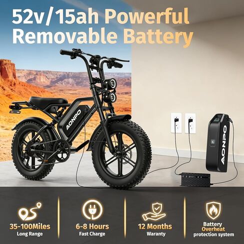 Electric Bike for Adults, 1500W Peak Motor 120 Miles 20" Fat Tire Electric Dirt Bike 52V 36Ah Battery,Mountain Ebike,Mechanical Disc Brakes E Bike in Saudi Arabia