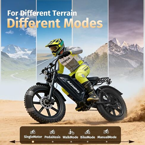 Electric Bike for Adults, 1500W Peak Motor 120 Miles 20" Fat Tire Electric Dirt Bike 52V 36Ah Battery,Mountain Ebike,Mechanical Disc Brakes E Bike in Saudi Arabia