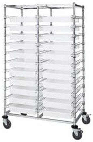 QUANTUM STORAGE SYSTEMS BC214069M2DRD Wire Double Bay Heavy Duty Wheels 22 Shelves 22 Dividable Grid Red Bins 69" H x 40" W x 24" D in Kuwait