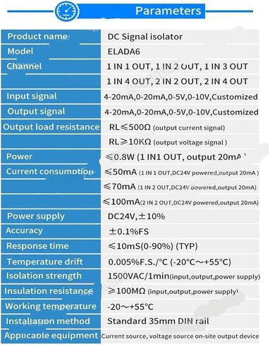 DC24V Signal Isolator 4 20ma Analog Signal Signal Isolation Current Converter 1 in 4 Out 0-10v(0-10VDC,4-20mA Out) in Kuwait