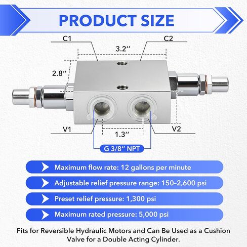 Pindex DCRV45-06N صمام وسادة تخفيف هيدروليكي كروس مزدوج 3/8 "منافذ NPT 12 GPM لأسطوانة محرك صمام التحكم in Kuwait