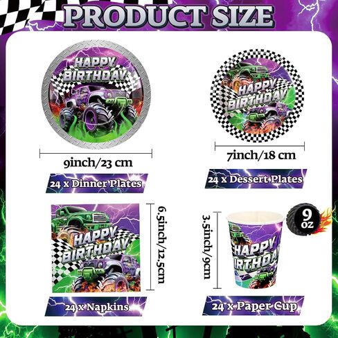 MIFOCI 171 PCS TRACK Party Supplies مجموعة أدوات المائدة تشمل أطباق أكواب سكاكين فوركس ملاعق المناديل المائدة اللاحقة ولافتة لحفلة شاحنة الوحش ، وسباق سيارات عيد ميلاد يقدم 24 ضيفًا in Kuwait