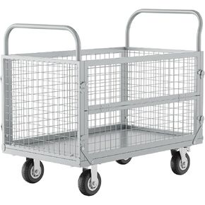 Platform Truck with Cage, Heavy Duty Flatbed Cart, Foldable Hand Truck, Load 2500LB with 4 Swivel Casters, Multi-Functional Push Cart for Grocery, Laundry, Shelving, Pantry in Kuwait