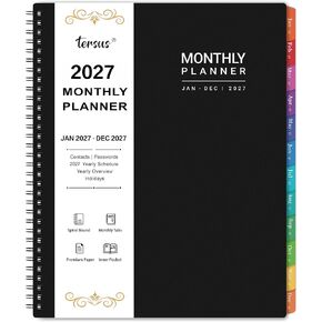2026-2027 Monthly Planner - Monthly Planner, Jan 2026 - Dec 2027, 9" x 11", 24 Months Calendar 2026-2027, Tabs, Back Pocket, Suitable for School & Work in Saudi Arabia