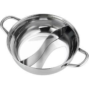 Shabu Double Sided Hot Pot with Divider Stainless Steel Hot Pot Divided Heat Cooktop Compatible for Parties 28cm in Saudi Arabia