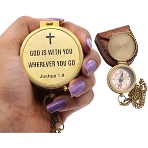 Engraved Compass Wooden Box – Psalm 32:8 Christian Gift – Graduation Baptism Confirmation Gift for Men Women – Brass Pocket Compass with Chain in Kuwait