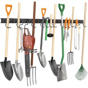 TORACK Plastic Wall Mounted Mop and Broom Holder, Garden Tools Organizer for Garage Wall, Yard Tool Storage Rack for Rakes, Shovels, Mops, Brooms (4 Tracks, 16 Hooks) in Kuwait