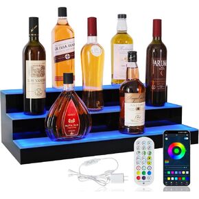 رف عرض زجاجات المشروبات الكحولية المضاء بإضاءة LED، رف عرض زجاجات المشروبات بـ 3 طبقات مقاس 40 بوصة مع جهاز التحكم عن بعد والتحكم في التطبيقات لشريط المنزل وحفلات الويسكي والنبيذ وشراب القهوة وعرض زجاجة المياه in Kuwait