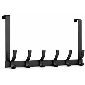 Over The Door Hook Rack, Heavy Duty Black Metal Organizer, 6 Hooks | Holds up to 44 lbs, no drilling required in Saudi Arabia