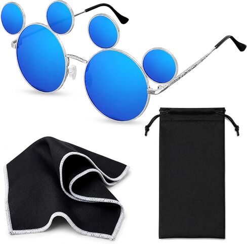 Trippy Lights Mouse Ear Sunglasses Blue Lenses Silver Frames, Polarized UV 400 Protection, Teen and Adult in Saudi Arabia
