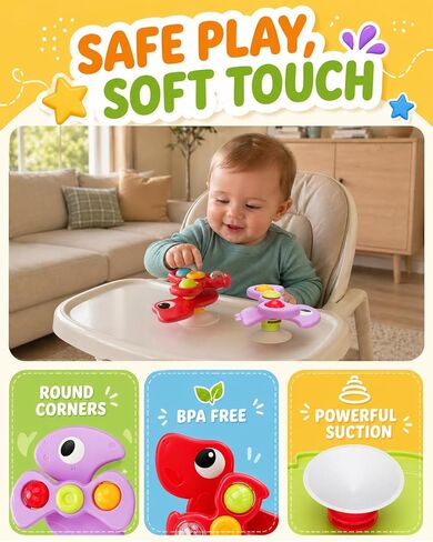3PCS Dinosaur Suction Cup Toys for 1 Year Old Boys Girls | Sensory Baby Bath Toys for Toddlers 1-3 | Infant Travel & Window Toys | Birthday in Saudi Arabia