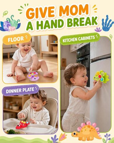 3PCS Dinosaur Suction Cup Toys for 1 Year Old Boys Girls | Sensory Baby Bath Toys for Toddlers 1-3 | Infant Travel & Window Toys | Birthday in Saudi Arabia