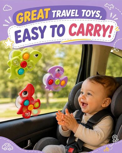 3PCS Dinosaur Suction Cup Toys for 1 Year Old Boys Girls | Sensory Baby Bath Toys for Toddlers 1-3 | Infant Travel & Window Toys | Birthday in Saudi Arabia