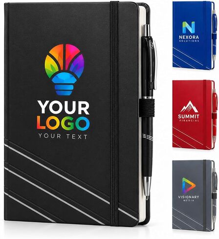 Personalized Notebook Journal – 5.75" x 8.50" Customized Notebook with Name, Text or Logo - 160 Page Custom Journal. Leatherette Hardcover & Pen - Black 1 Pack in Saudi Arabia