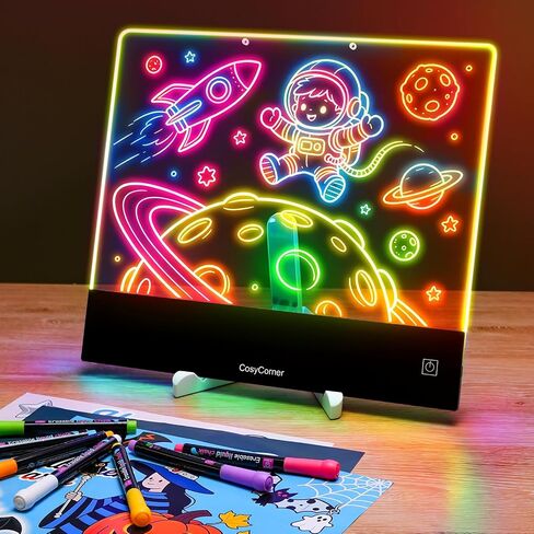 لوحة الرسم LED للأطفال - لوحة Note Glow Doadle مع الألوان | لوحة محو جافة أكريليك قابلة لإعادة الشحن مع مفتاح الضوء واللمس | بطارية 5H ، وسادة كتابة التوهج للأطفال الصغار والفنانين in Kuwait