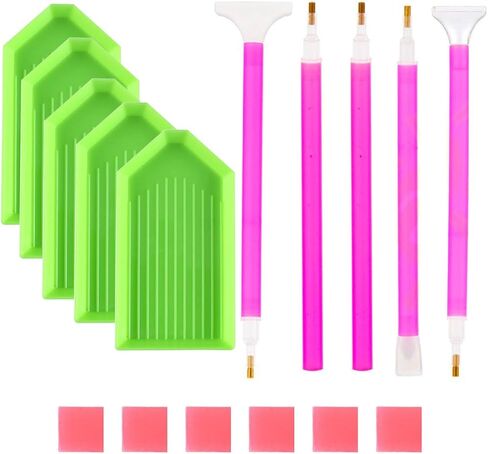 16 PCS أدوات الطلاء الماس مع قلم اللوحة الماس ، الطين الغراء ، صواني بلاستيكية ， ملحقات اللوحة الماس DIY الإكسسوارات الفنية in Kuwait