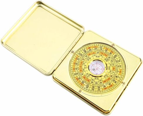 Golden Square Shape Alloy Flip Feng Shui Compass Portable Three Combined Plate Luo Jing Instrument Residential Geomancy Study Home Decoration Craft Ornament in Kuwait