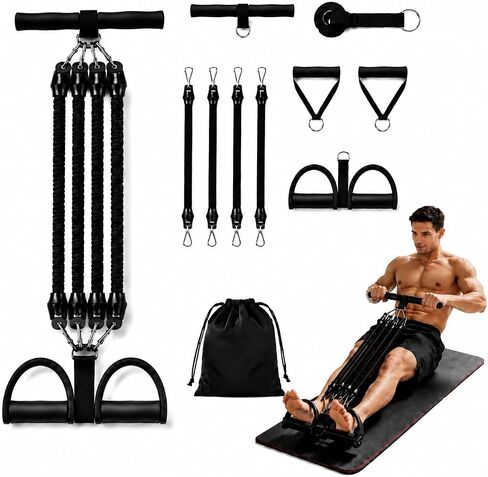 100LB Pedal Resistance Band with Handle, Portable Adjustable Tension Rope, Heavy Duty 4-Tube Full Body Exercise Equipment Set for Home Workout in Kuwait