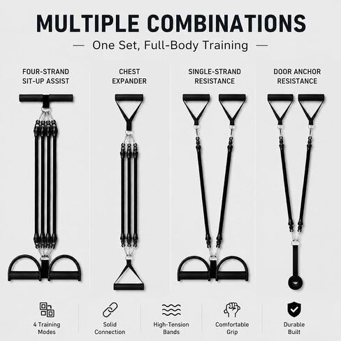 100LB Pedal Resistance Band with Handle, Portable Adjustable Tension Rope, Heavy Duty 4-Tube Full Body Exercise Equipment Set for Home Workout in Kuwait