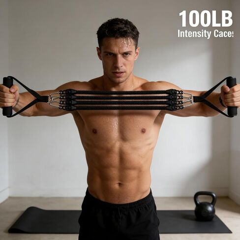 100LB Pedal Resistance Band with Handle, Portable Adjustable Tension Rope, Heavy Duty 4-Tube Full Body Exercise Equipment Set for Home Workout in Kuwait