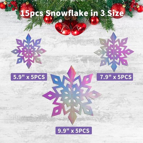SPEPLA 3D ندفة الثلج البيضاء الحلي ديكور لعيد الميلاد، 15pcs ورقة كبيرة معلقة زينة الثلج لفصل الشتاء العجائب شجرة عيد الميلاد الطرف، أحجام متنوعة (5.9،7.9،9.8 بوصة) in Kuwait