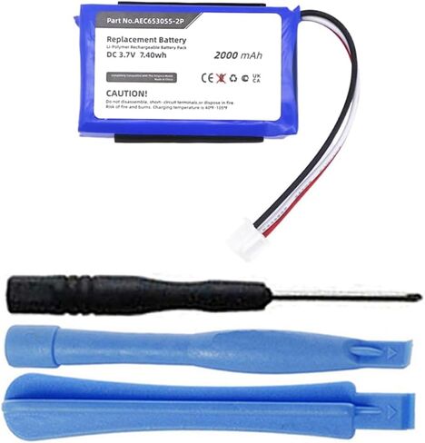 2000mAh AEC653055-2P Battery Replacement Compatible with JBL Flip 2 (2013) Portable Bluetooth Speaker with Installation Tools – 3 Pin Connector. in Kuwait