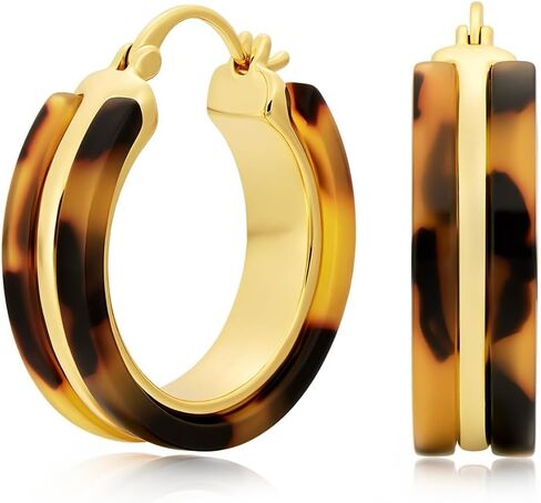 EYESHOCK أقراط مكتنزة للنساء 18K مطلية بالذهب ليوبارد هوب أقراط الفضة الاسترليني آخر خفيفة الوزن الراتنج قذيفة السلحفاة الأطواق خمر أقراط صغيرة مكتنزة in Kuwait