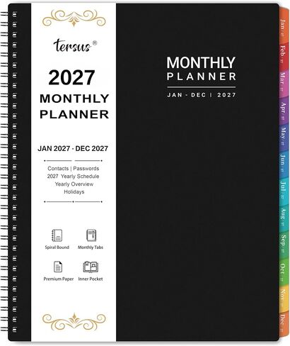 2026-2027 Monthly Planner - Monthly Planner, Jan 2026 - Dec 2027, 9" x 11", 24 Months Calendar 2026-2027, Tabs, Back Pocket, Suitable for School & Work in Saudi Arabia