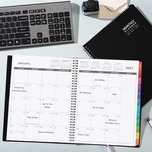 2026-2027 Monthly Planner - Monthly Planner, Jan 2026 - Dec 2027, 9" x 11", 24 Months Calendar 2026-2027, Tabs, Back Pocket, Suitable for School & Work in Saudi Arabia