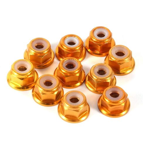 10Pcs M3 Nylon Insert Self Locking Aluminum Hex Nuts, Gold Anodized, Vibration Resistant, Replacement for Standard Hardware Nuts, Fasteners for Vehicles, Home and Outdoor in Kuwait