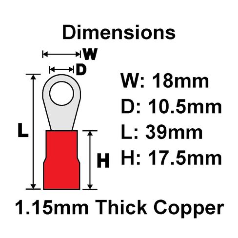 PAPUGA 25PCS 8 AWG (10 mm²) 3/8" / M10 (10mm) Insulated Ring Lug Crimp Terminal, 600V 62A, UL cUL Battery Cable Lug Heavy Duty Crimp Connector, Automotive & Marine in Kuwait