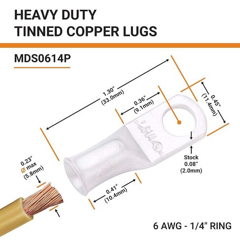 SELTERM 25pcs 6 AWG 1/4" Stud Tinned Copper Lugs & Large Size 108 Pcs 3:1 Dual Wall Adhesive Line Heat Shrink Tubing Kit 1, 3/4, 1/2, 5/8 Inch Assortment Kit in Saudi Arabia
