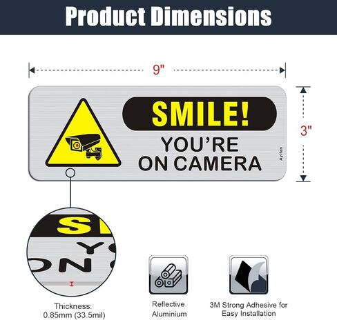 4 عبوات من لافتات Smile You're On Camera، ملصقات تحذيرية للأمان من الألومنيوم المصقول مقاس 9×3 بوصة خالية من الصدأ، ابتسم على لافتات الكاميرا للأعمال المنزلية، ذاتية اللصق in Kuwait