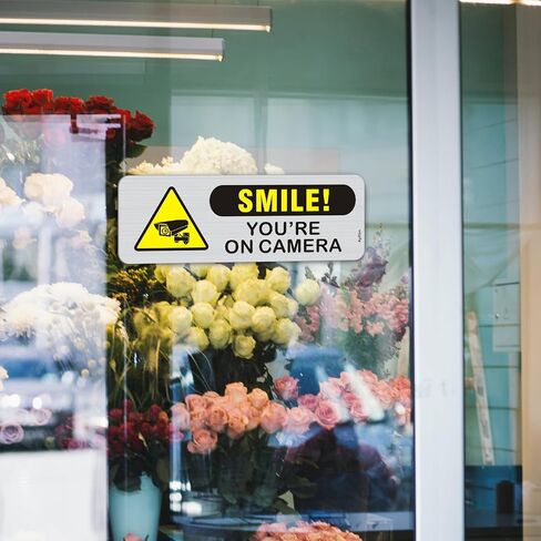 4 عبوات من لافتات Smile You're On Camera، ملصقات تحذيرية للأمان من الألومنيوم المصقول مقاس 9×3 بوصة خالية من الصدأ، ابتسم على لافتات الكاميرا للأعمال المنزلية، ذاتية اللصق in Kuwait