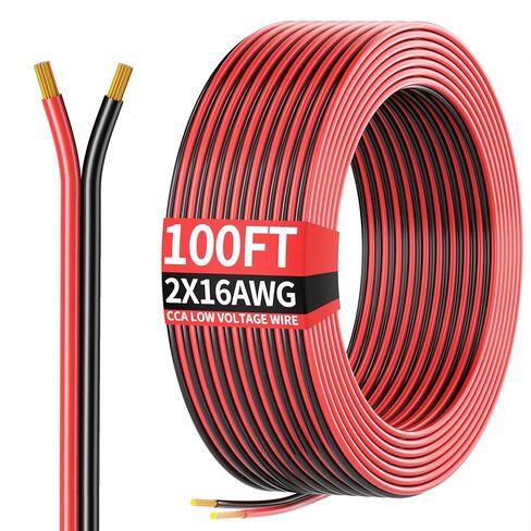100FT 16AWG، 16/2 AWG أحمر أسود هوكوب سلك كهربائي شرائط LED سلك تمديد 12 فولت/24 فولت كابل تيار مستمر، سلك قياس 16 2 موصلات كابل مرن منخفض الجهد للاستخدام في المنزل والسيارات والمدارس in Saudi Arabia