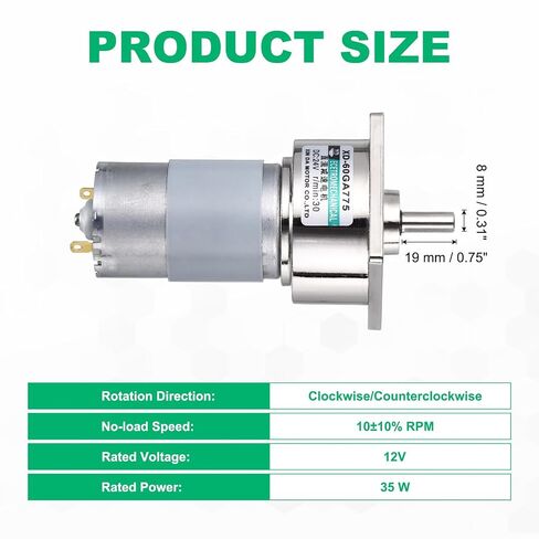60GA775 Micro DC Gear Motor - 35W DC24V 30RPM / Silver / 1 Pcs Power Adjustable Speed Large Motor CW/CCW, [for Industrial Automation, Home Automation] in Kuwait