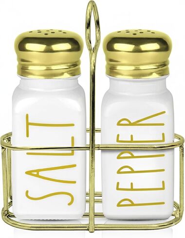 Clear Glass Salt and Pepper Shakers Set with Holder by Brighter Barns - Dining Table Countertop Accessories, Farmhouse Kitchen Decor - Glass Shakers with Caddy for Restaurant, BBQ, Camping, RV (Clear) in Kuwait