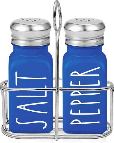 Clear Glass Salt and Pepper Shakers Set with Holder by Brighter Barns - Dining Table Countertop Accessories, Farmhouse Kitchen Decor - Glass Shakers with Caddy for Restaurant, BBQ, Camping, RV (Clear) in Kuwait