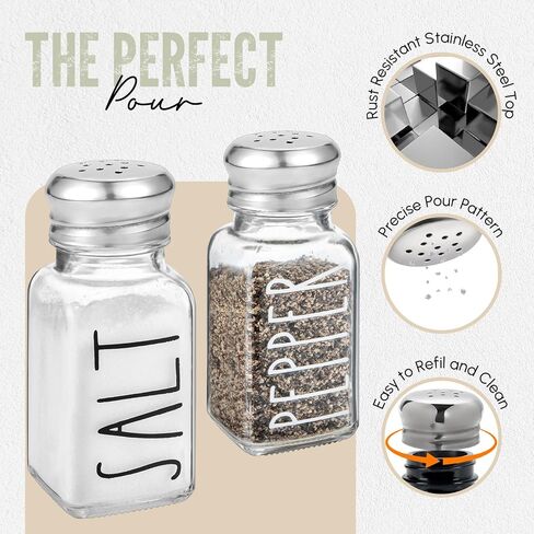 Clear Glass Salt and Pepper Shakers Set with Holder by Brighter Barns - Dining Table Countertop Accessories, Farmhouse Kitchen Decor - Glass Shakers with Caddy for Restaurant, BBQ, Camping, RV (Clear) in Kuwait
