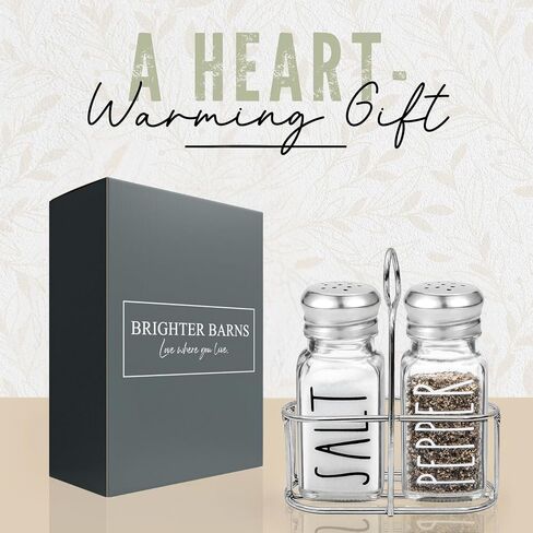 Clear Glass Salt and Pepper Shakers Set with Holder by Brighter Barns - Dining Table Countertop Accessories, Farmhouse Kitchen Decor - Glass Shakers with Caddy for Restaurant, BBQ, Camping, RV (Clear) in Kuwait