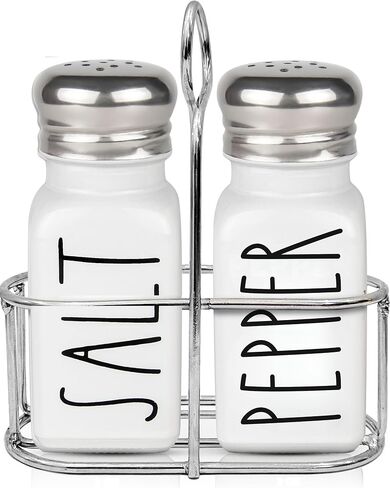 Clear Glass Salt and Pepper Shakers Set with Holder by Brighter Barns - Dining Table Countertop Accessories, Farmhouse Kitchen Decor - Glass Shakers with Caddy for Restaurant, BBQ, Camping, RV (Clear) in Kuwait