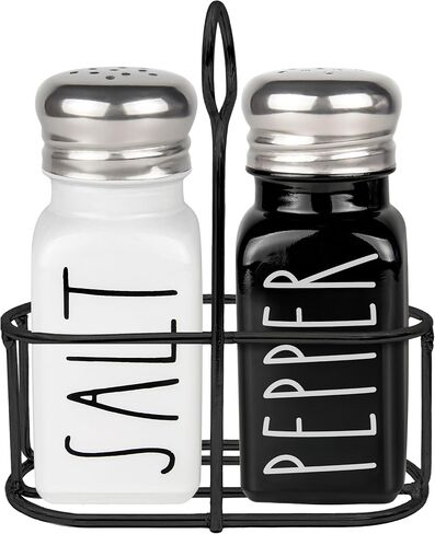 Clear Glass Salt and Pepper Shakers Set with Holder by Brighter Barns - Dining Table Countertop Accessories, Farmhouse Kitchen Decor - Glass Shakers with Caddy for Restaurant, BBQ, Camping, RV (Clear) in Kuwait
